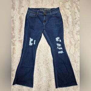 GOGO Dark Blue Distressed Flare Jeans